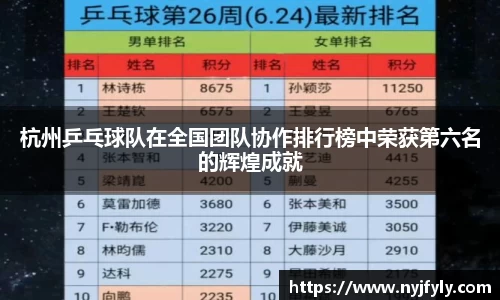 杭州乒乓球队在全国团队协作排行榜中荣获第六名的辉煌成就